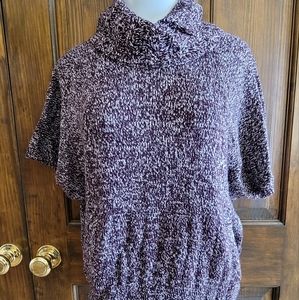 New York and Company Cowl Neck Short Sleeve Sweater Burgundy and White Sz XS